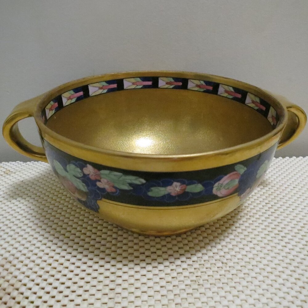 W. A. Pickard Bowl Antique Hand Painted Gold Cobalt USA 7.75"
